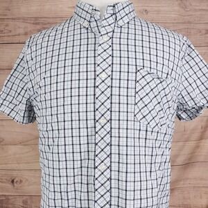 Ben Sherman Shirt Mens XL Blue Plaid Short Sleeve Button-Up Cotton Spandex